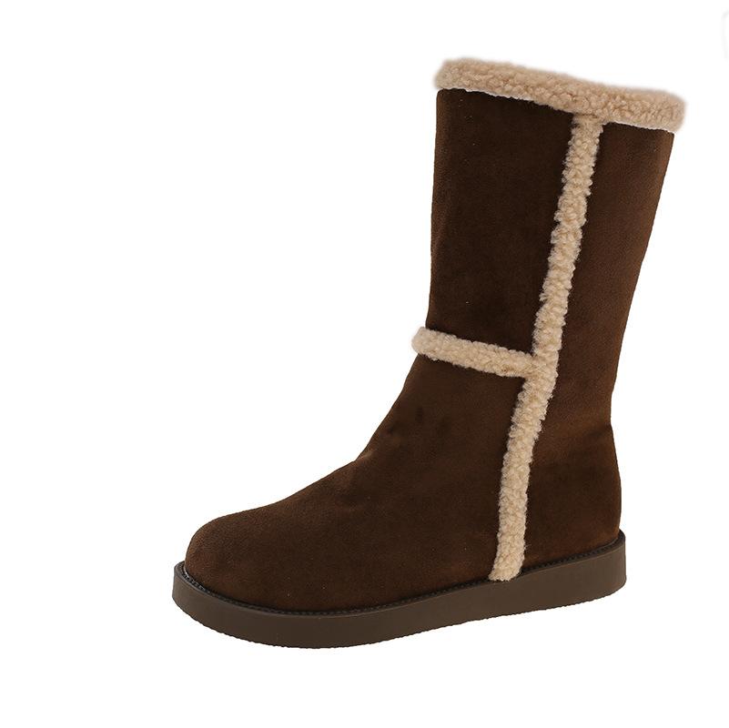 Vikbara snöstövlar dam nya vintern utländsk stil två sätt att bära halkfria varma mellanhöga korta stövlar sammet nordöstra stora bomullsskor