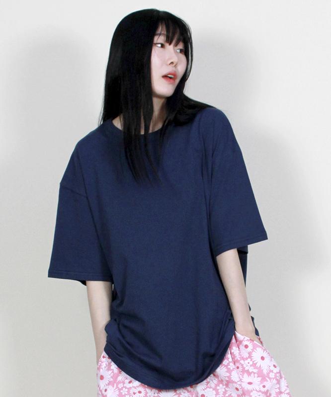 Deumakeu Oversized Plain Layered Short Sleeve Tee Deep Blue Ver2