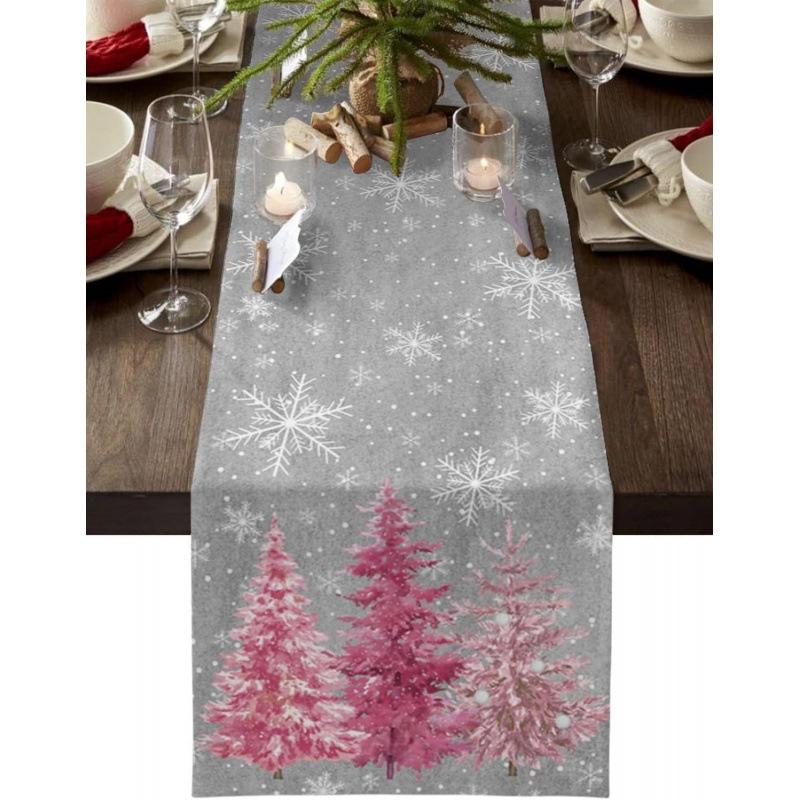 Runner da Tavola Fiocco di Neve Festivo Robusto Lino Decorazione Albero di Natale Copritavola da Pranzo