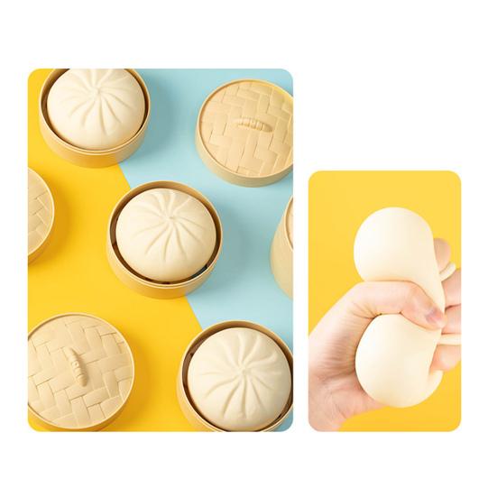 Stuffed Bun Slow Rebound Toy with Plastic Steamer Squishes Flexible TPR Stress Relief Funny Cute Bun Squeeze