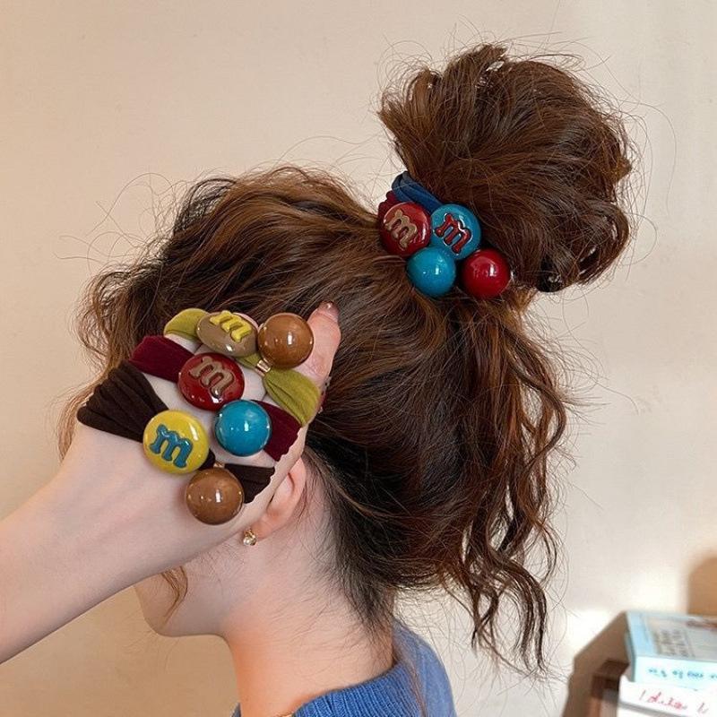 Korean-Style Candy Color Letter Ball Hair Ties for Women - New Arrival 2026, Perfect for Buns