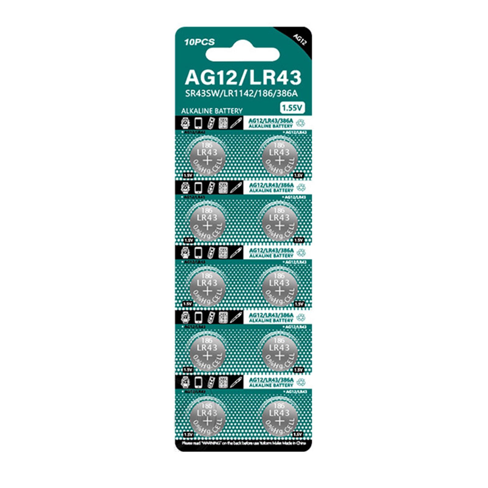 

10 шт./лист AG12 LR43 батарейки-таблетки 1,5 В щелочные долговременные источники питания для игрушек и пультов дистанционного управления калькуляторами