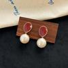 Niche Red Enamel Pearl Stud Earrings: Autumn/Winter 2024 Light Luxury Copper Design