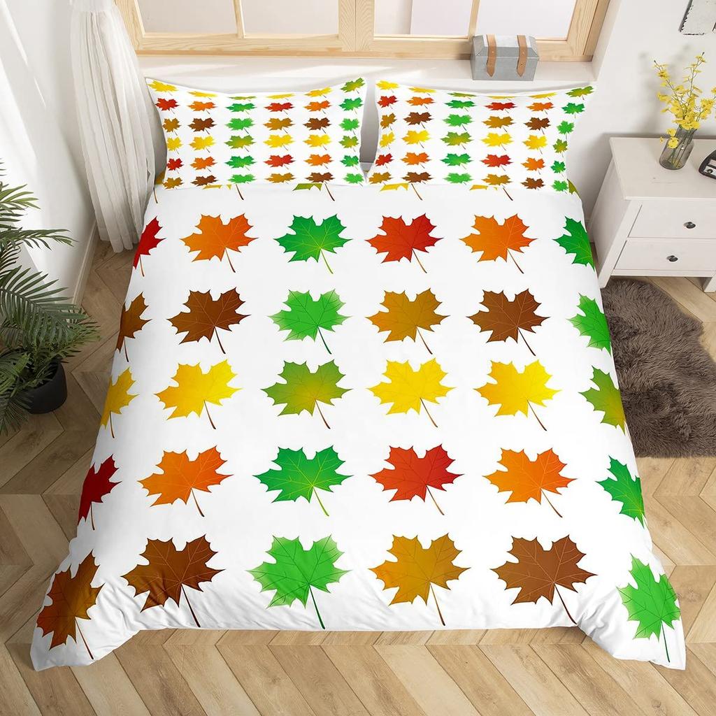 Maple Leaf Duvet Cover King Canada National Flower Bedding Set Autumn Plant Fallen Leaves Comforter Cover Botanical Weed Bed Set