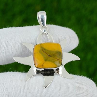 Cushion Ocean Jasper Stone Engagement Daughter Pendant Jewelry Sterling Silver