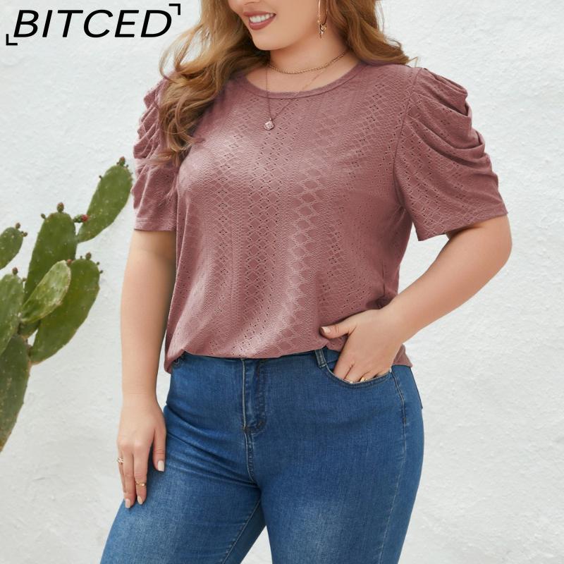 

BITCED Spring/Summer Women s Loose-Fit Casual T-Shirt Plus Size Women s O-Neck Short-Sleeve Commuter Top XXXXL розовый коричневый