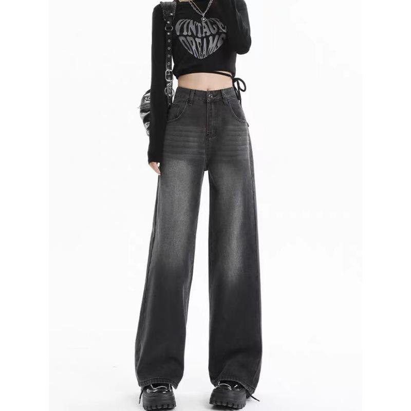 

Черные джинсы с высокой посадкой и широкими штанинами для женщин размера плюс - Тренд 2024 года, Стройнящий свободный крой, Брюки длиной до пола 3XL