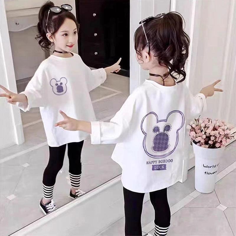 Girls' Long-Sleeve Cotton T-Shirt - New Korean Style, Versatile Round Neck, Casual Printed Top for Spring/Autumn 2025