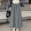 Women's Fleece-Lined A-Line Midi Skirt Elastic Waist For Autumn Winter Grey Skirt