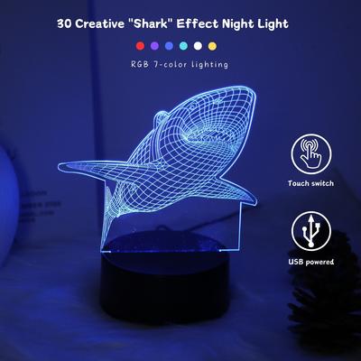 3D Creative Shark LED Night Light - USB Powered Modern Acrylic Design, Suitable for Bedroom Environments and Learning Spaces