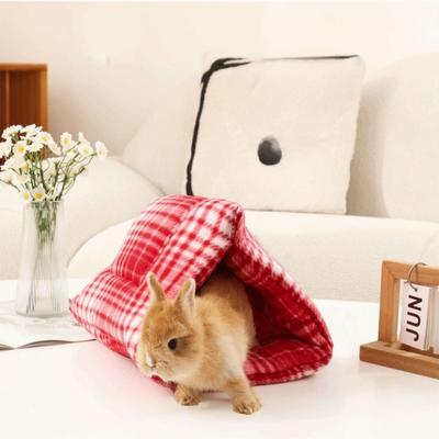 Semi-Enclosed Rabbit Cotton Nest Thickened Soft Hamster Triangle Tent Warm Comfortable Guinea Pig Plaid Nest For Small Animal