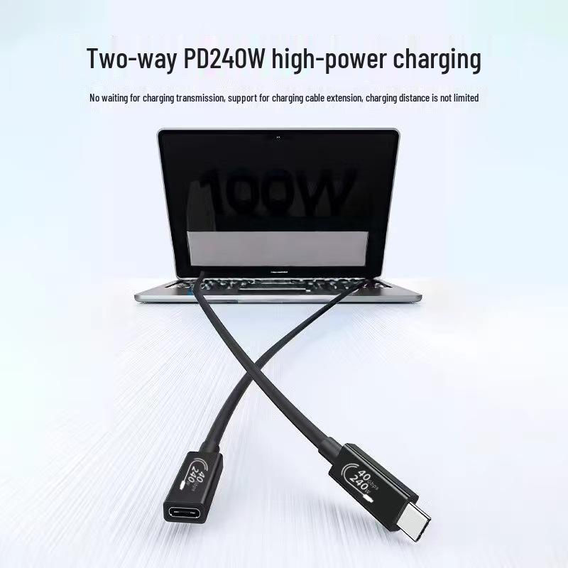 USB4 Male to Female Extension Cable, 240W Fast Charge, 40Gbps Transmission, Thunderbolt 4/3 Compatible, Type-C Data Cable.
