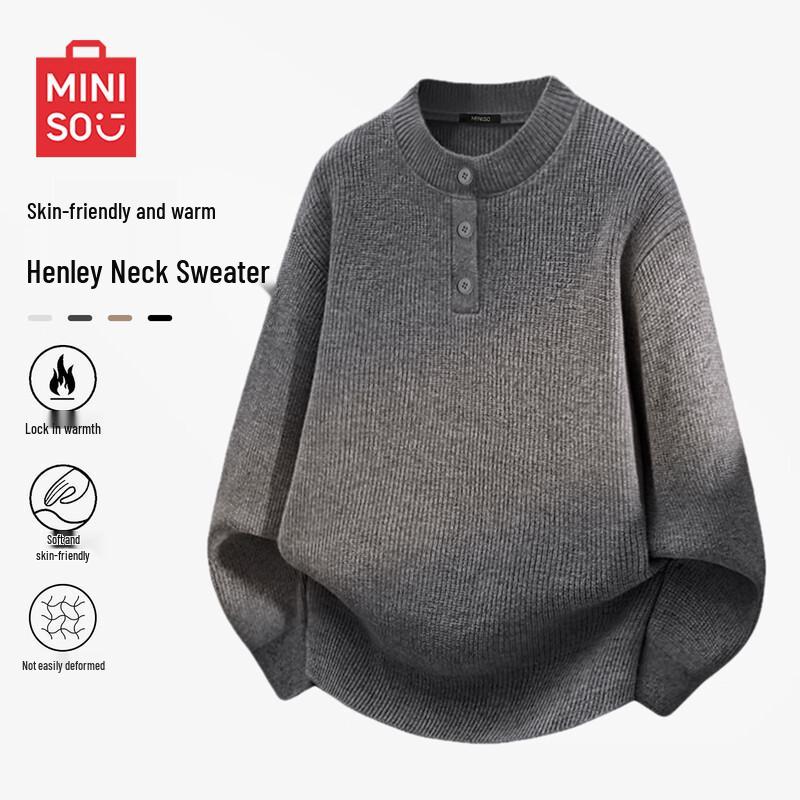 MINISO Men's Vintage Henley Pullover Sweater