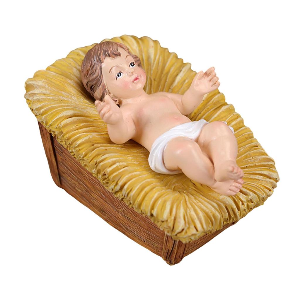 Jesus in Manger Statue Resin Figurine Birthday Gift Sculpture Ornament for Living Room Desk Office Housewarming Hallway
