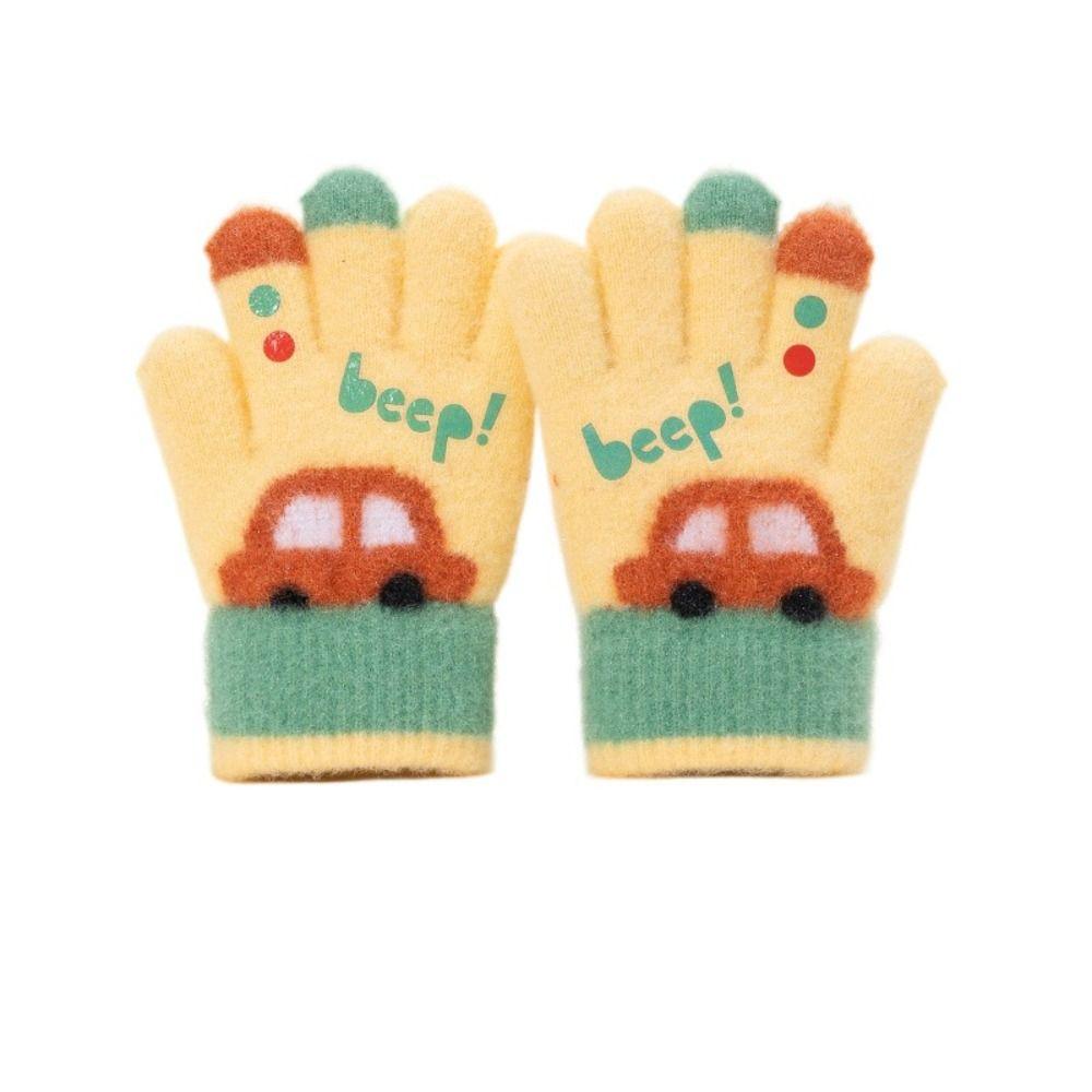 Warm Plush Five-finger Gloves Elastic Kids Gloves Cartoon Car Winter Knitted Gloves  Autumn Winter