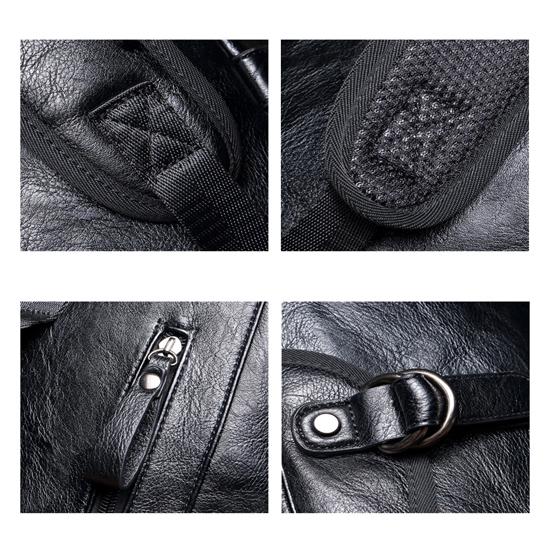 Multifunctional Leather Solid Black Color PU Travel Male Large Capacity Shoulder Backpack School Bag