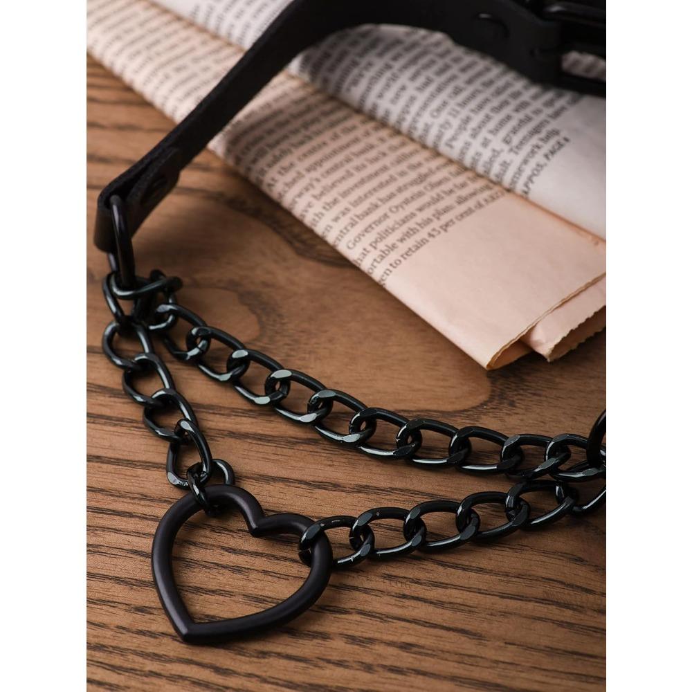 Collana girocollo a catena con cuore, girocollo in pelle PU, collana mood, regalo gioiello di Halloween Natale per uomo e donna (1 pezzo, nero)