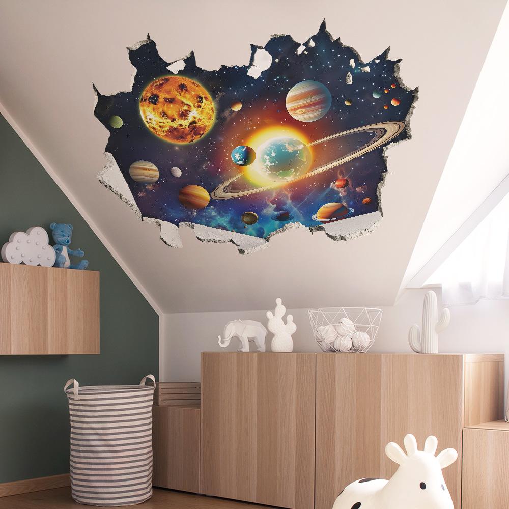 Broken Wall Planet Universe Children's Bedroom Home Background Wall Landscaping Decorative Wall Stickers