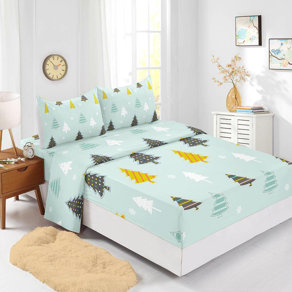 Four-Piece Mattress Set Christmas Bedding 3D Digital Printing Kit Mattress Protective Cover