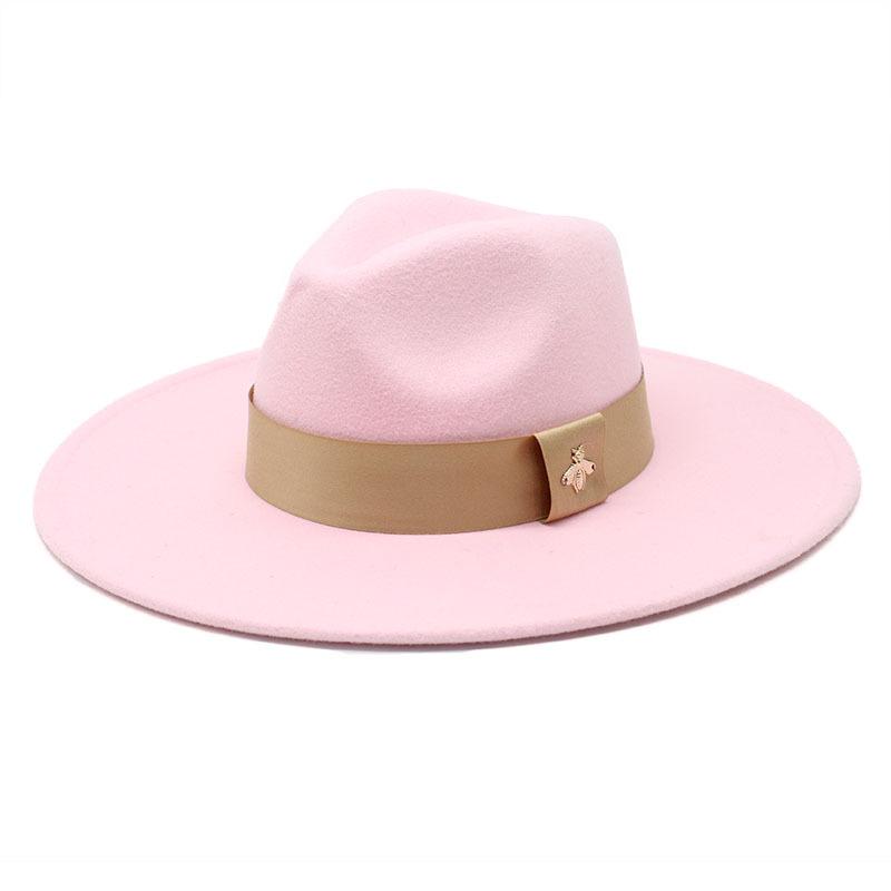 Pălărie înaltă de lână cu boruri largi pentru bărbați și femei, pălărie de jazz, simplă britanică, inimă de piersică, pălărie înaltă concavă convexă din fetru