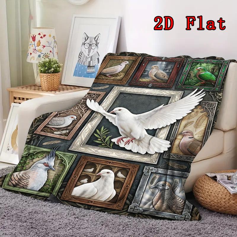 Pigeons Ornate Frames 2D Flat Pattern Flannel Blanket, High Quality All Seasons, Home Decor, Warmth and Comfort, Perfect for Christmas Gifts.