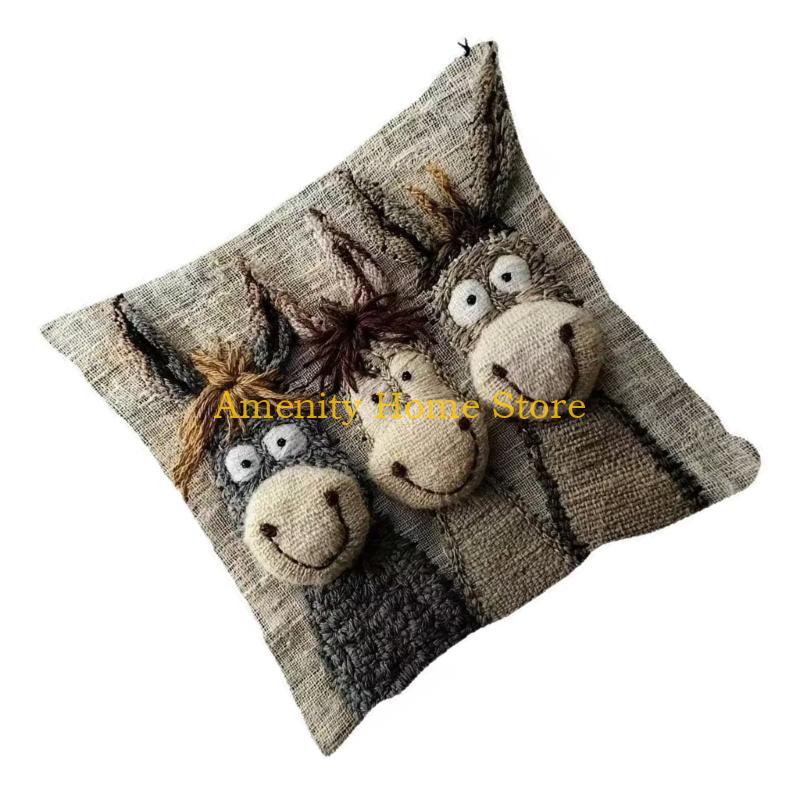 F26C Multifunctional Plush Cushion Cover Features Fun Donkey Pattern for Sofa Bed Decoration