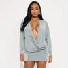 European and American Style Women's Autumn and Winter New Item Solid Color Fashionable Deep V Long Sleeved Waist Cinching Sexy Hip Hugging Dress