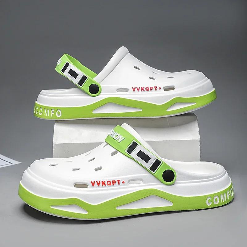 Fashion Summer New Men Hole Shoes Wear Casual Non-slip Portable Sports Sandals Beach Step on Toe Breathable Slippers for Men Outdoor