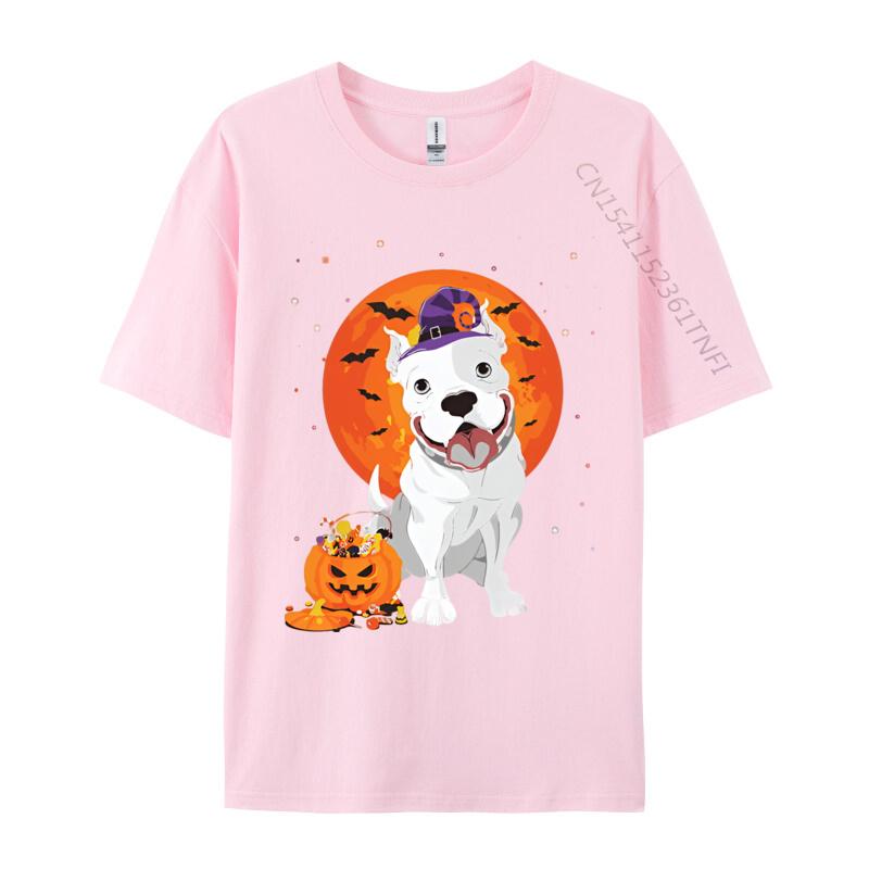 Pitbull Halloween Kostüm Kürbis T-Shirts Druck T-Shirts Herren Freizeit Große Größen Oversize Bedrucktes T-Shirt