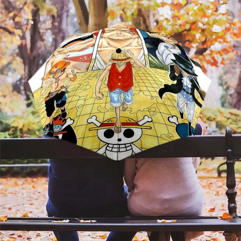 1 Stück Automatischer Faltregenschirm - Anime One Piece Muster Tragbares faltbares Design Mit 8 Rippen Weihnachts-Geburtstagsgeschenke