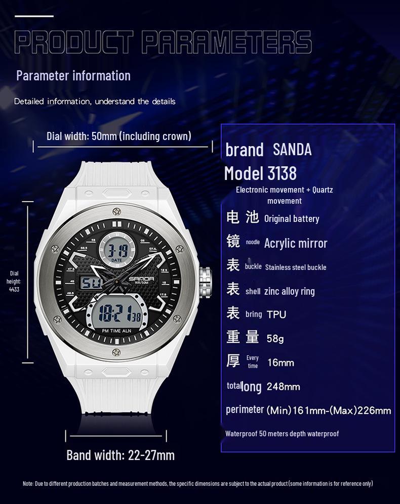 Sanda Youth Multifunctional Waterproof Sports Watch for Students