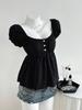 Summer 2026 Women's Polka Dot Puff Sleeve French Square Neck Slim Waist Top