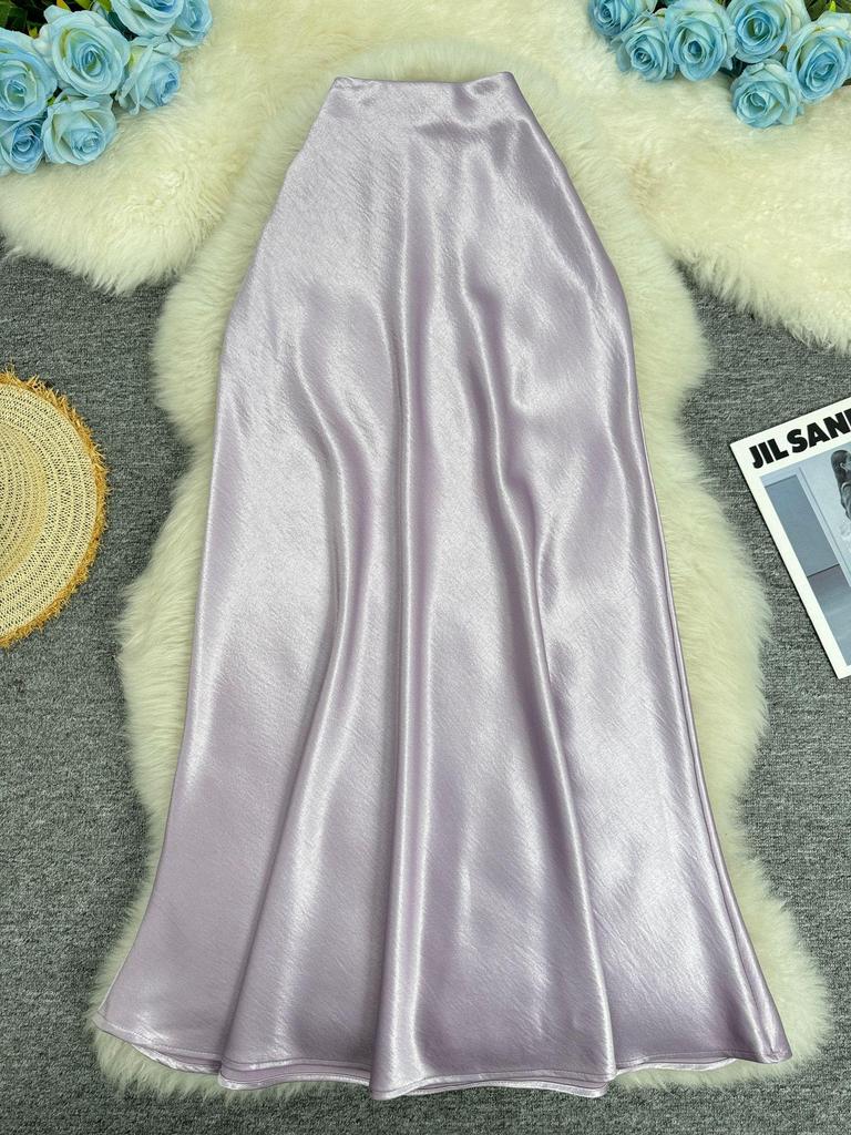 European-South African Satin Fishtail Maxi Skirt – Elegant Resort Style