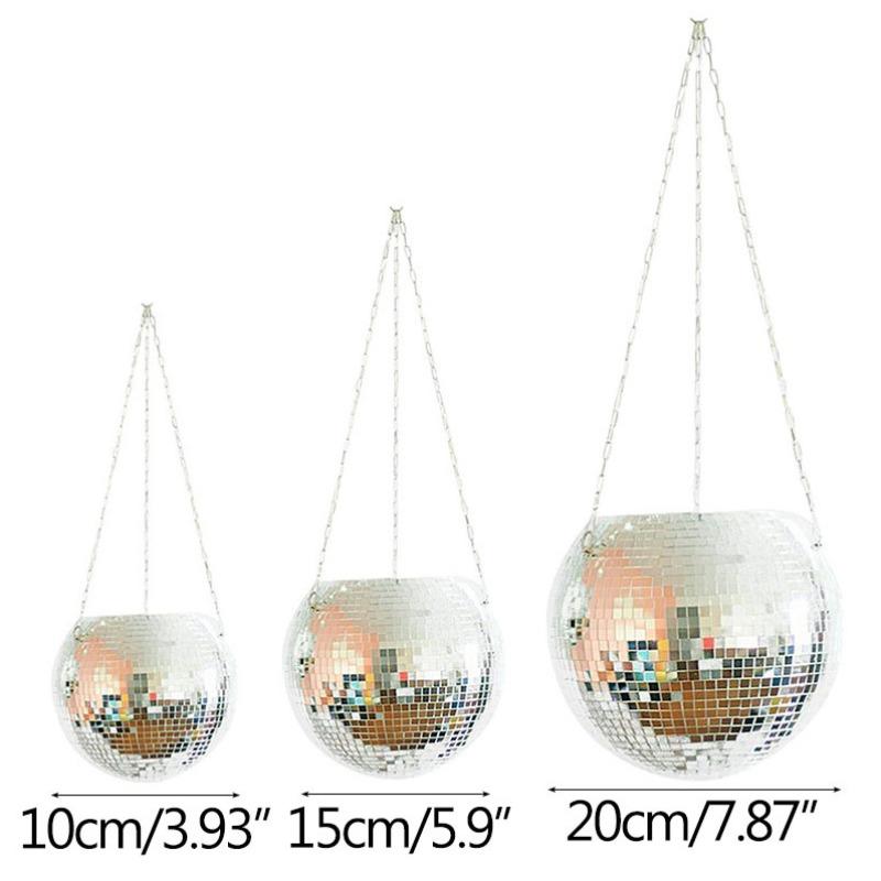 Disco Ball Hanging Flower Pot For Indoor Plants Bohemian Style Flower Planter Pots Rope Mirror Hanging Basket Garden Decor Vase
