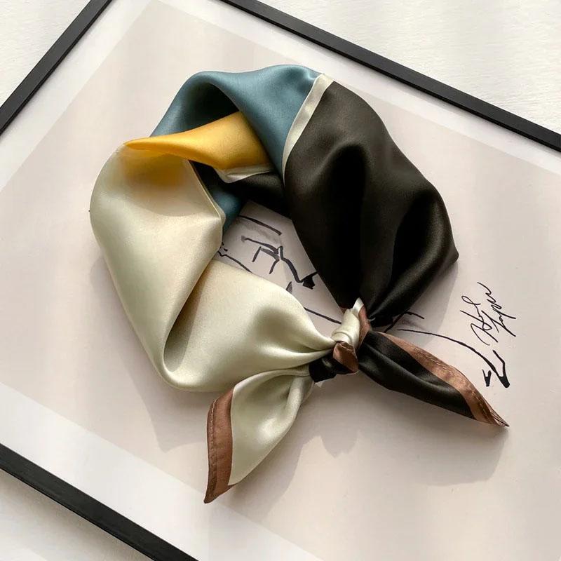 Natural Real Silk Scarf Women New Print Neck Hairband Square Shawl Neckerchief Female Hijab Poncho Bandana Headband