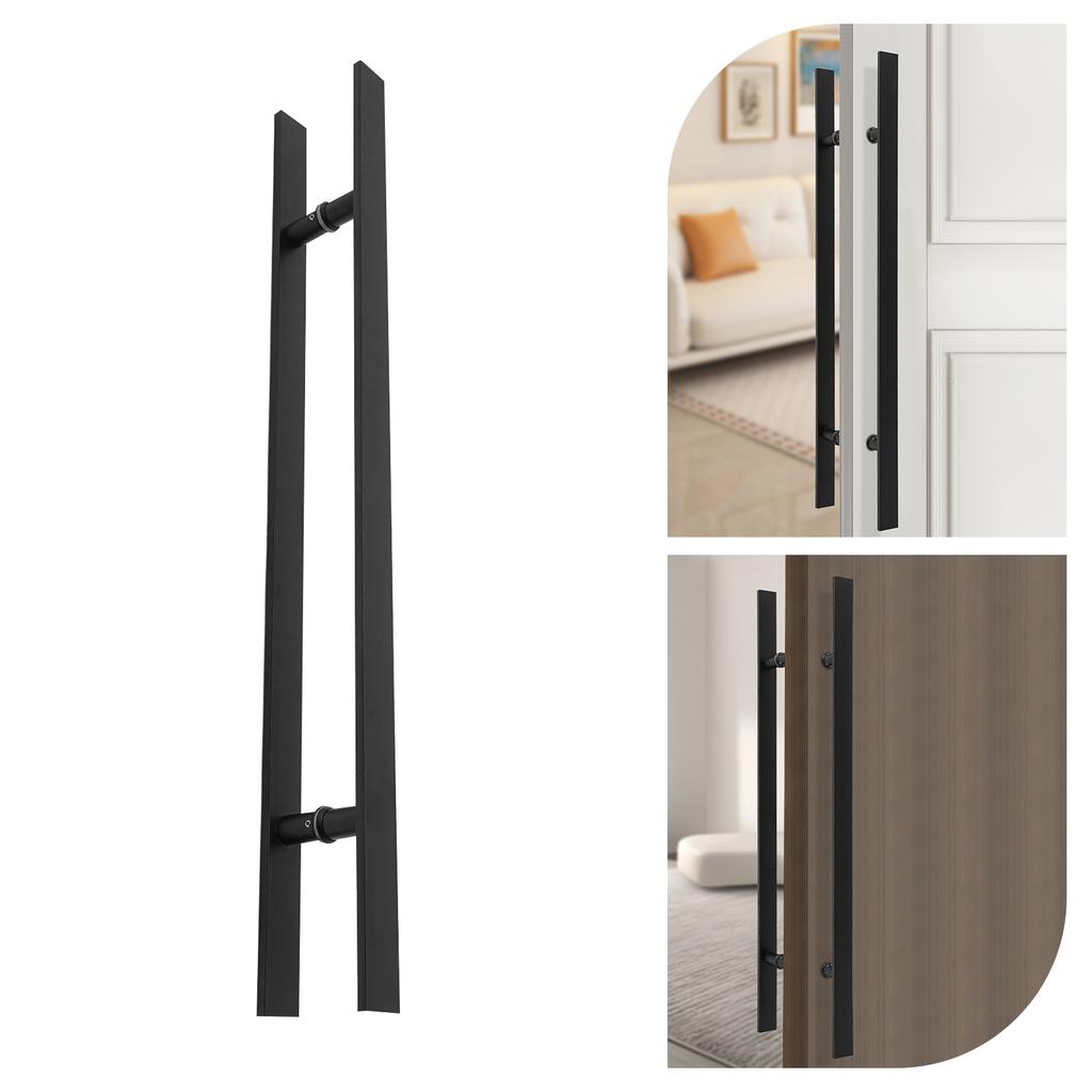 Black/Silver Double Sided Stainless Steel Door Handle,31.3x1.6in H Shape Door Handle Thickness 0.4in for Front Door Entrances