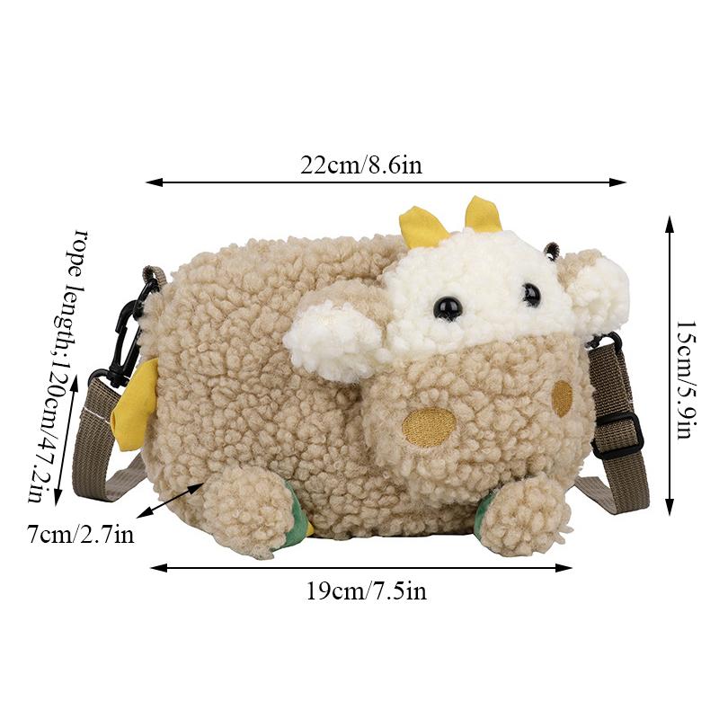 Lovely Cartoon Cow Shape Plush Messenger Bag Kid Designer Bag Cattle Crossbody Bags Small Handbags Coin Bag Purse Women'S Bag