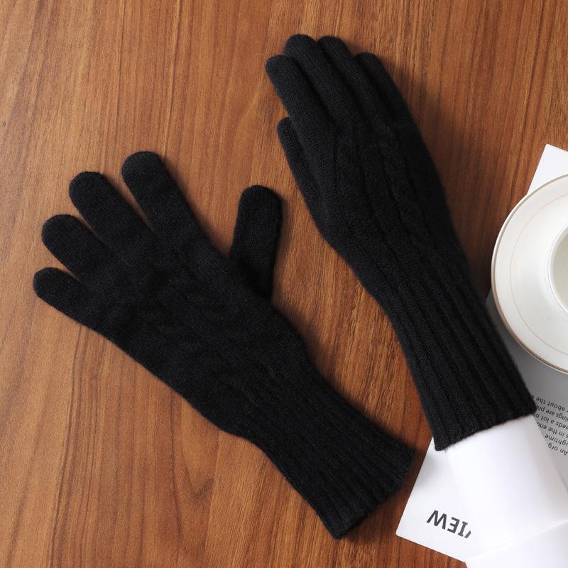 100% Wool Women Touchscreen Wool Gloves with Wrist Warmers Knitted Cable Warm Soft Winter Gloves