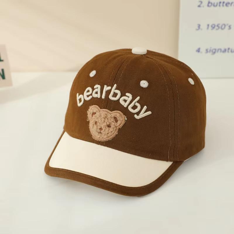 Niedliche Patchwork Baby Entenzungenkappe Cartoon Bär Lässige Baseballkappe Verstellbar Kinder Kleinkind Kurzer Schirm Sonnenhut