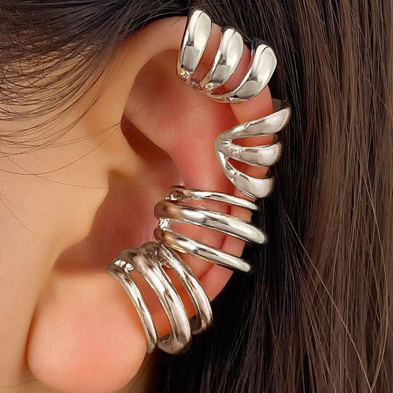 

4 Pcs Set Of Hollow U shape Design Clip On Earrings, Zinc Alloy Jewelry Simple Punk Style Personality Female Ear Decor