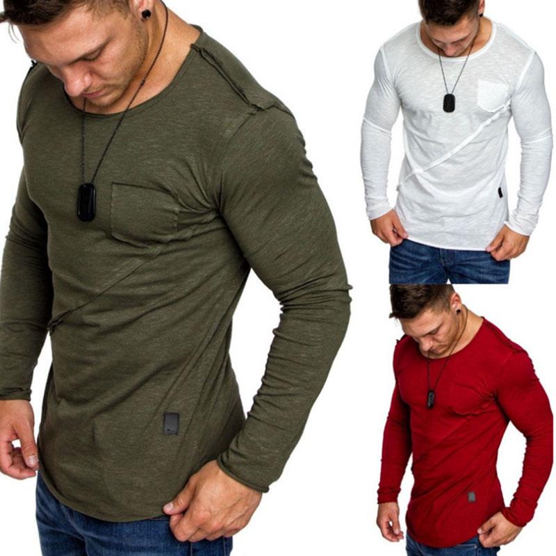 Summer New Men's Long-sleeved Round Neck T-shirt Casual Men's Stitching ...