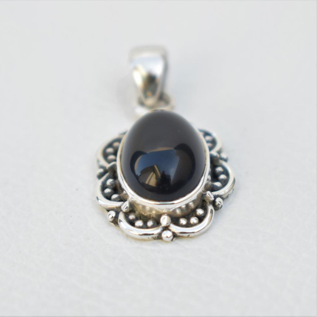 Natural Black Onyx Pendant, Solid 925 Sterling Silver Pendant, Boho Pendant, Oval Onyx Pendant, Birthstone Pendant, Gift for Friends