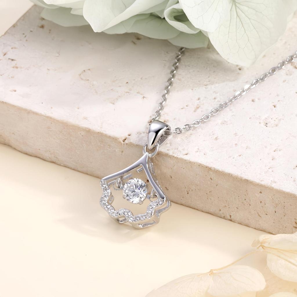 S925 Sterling Silver Ginkgo Leaf Apricot Necklace - Korean & Japanese Style for Women
