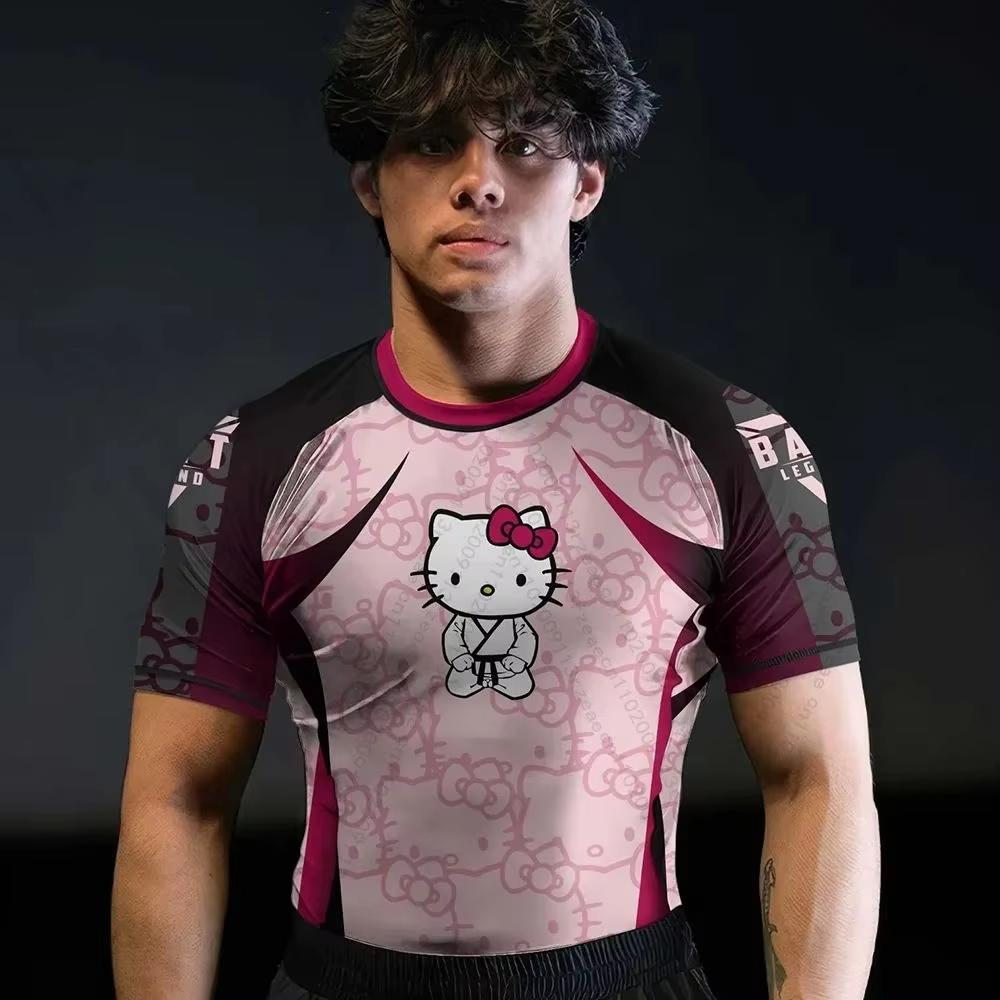 

2026 Hello Kitty Cartoon 3D Printed T-Shirt Men s and Women s Fitness Sports T-Shirt Breathable Running Quick Drying Sports Suit L