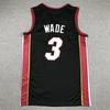 Heat #3 Wade Schwarzes Besticktes Basketballtrikot - Miami Edition