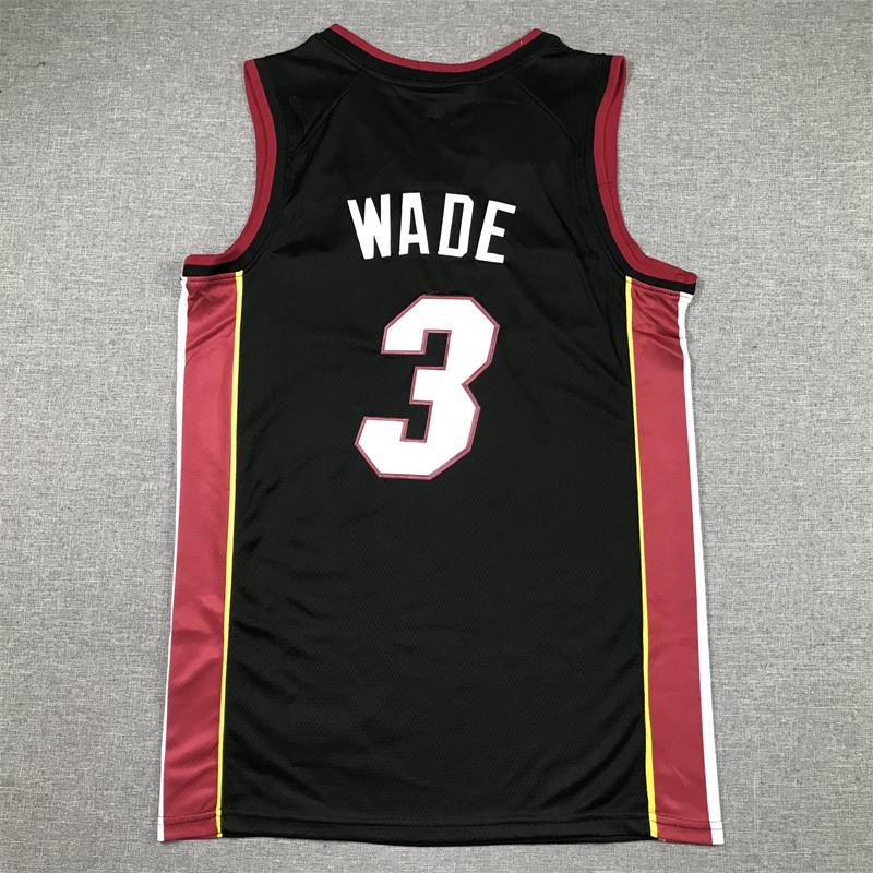 Heat #3 Wade Schwarzes Besticktes Basketballtrikot - Miami Edition
