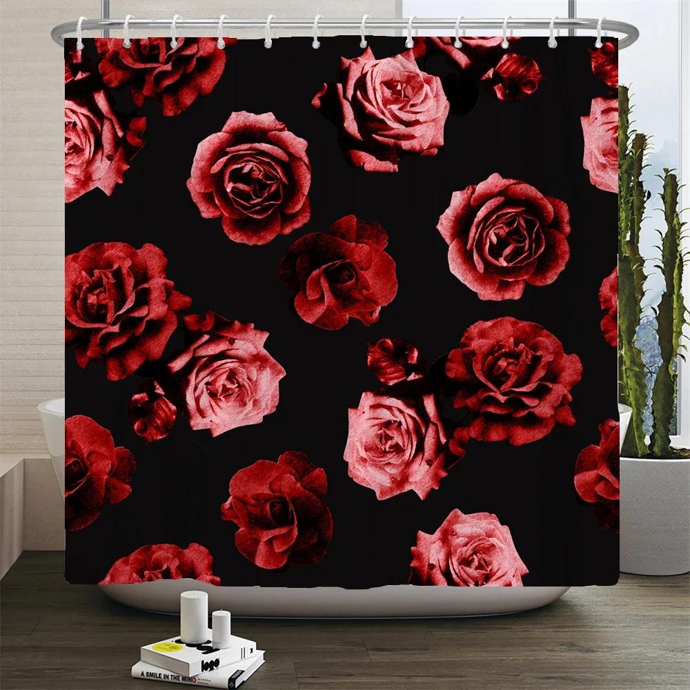 Beautiful Flowers Printed Shower Curtain Waterproof Polyester Curtain With Hook Decoration Bathroom Curtain 3D Shower Curtains