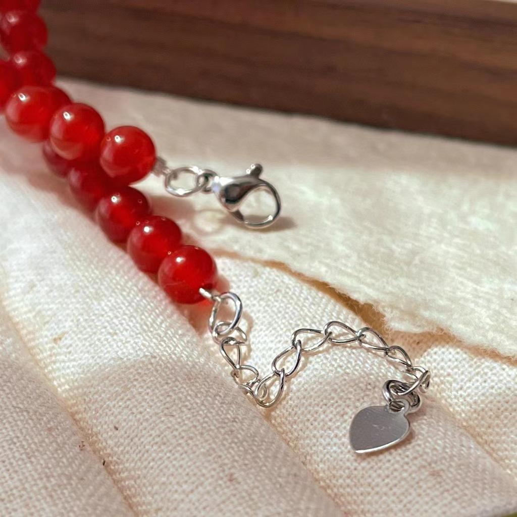 Retro Natural Pigeon Blood Red Chalcedony Agate Necklace Atmosphere Clavicle Chain