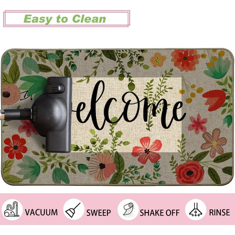 Große florale Fußmatte Teppich Böhmische Blume und Blatt Willkommen Außenfußmatte Rutschfeste Gummiunterseite Eingang Saisonale Innen-Vorderküchendekoration