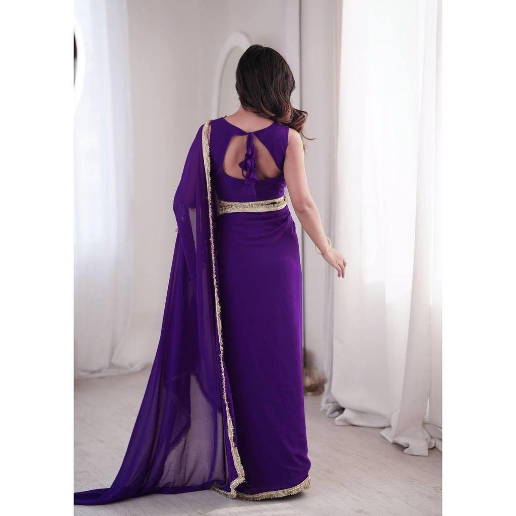 Ready to wear georgette mirror lace saree